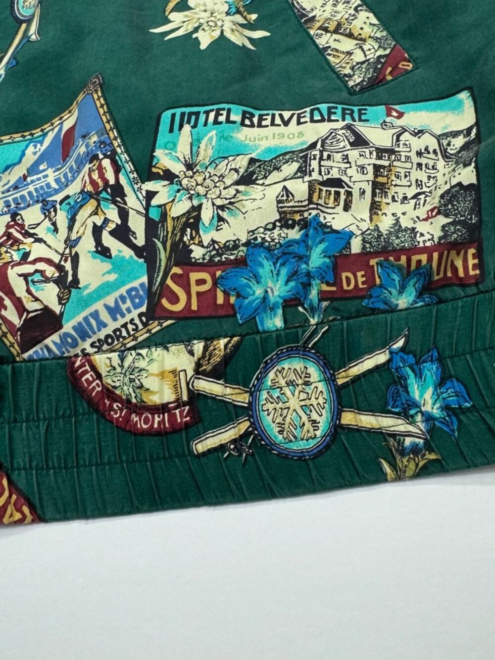 Lavon Womens Silk Bomber Jacket Green Size PM Oversized Postcard Motif - Picture 9 of 12